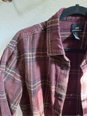 H&M Men's Vintage Maroon Plaid Button-Down Shirt